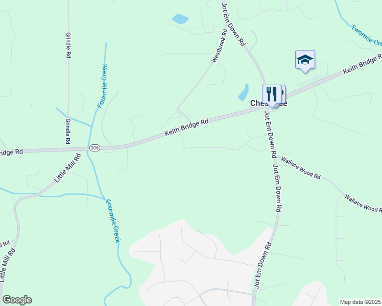 map of restaurants, bars, coffee shops, grocery stores, and more near 8185 Castleberry Farms Drive in Gainesville