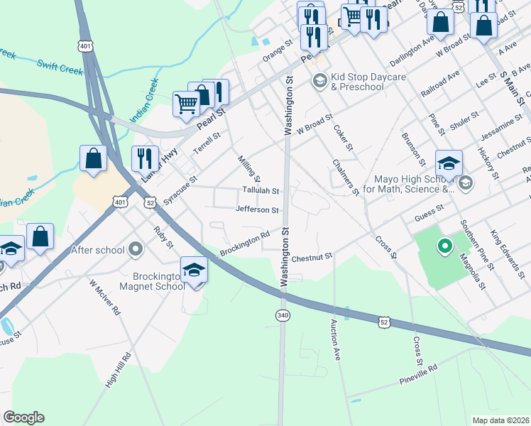 map of restaurants, bars, coffee shops, grocery stores, and more near 408 Washington Street in Darlington