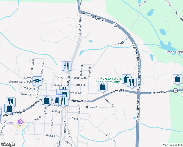 map of restaurants, bars, coffee shops, grocery stores, and more near 66 Hobbs Street in Royston