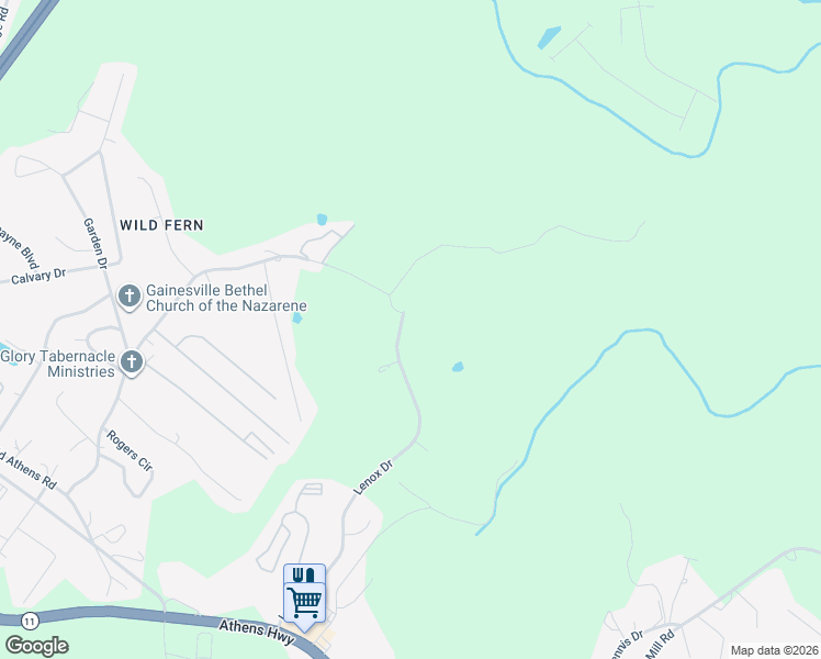 map of restaurants, bars, coffee shops, grocery stores, and more near 2678 Lenox Drive in Gainesville