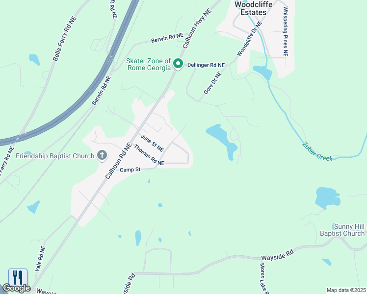 map of restaurants, bars, coffee shops, grocery stores, and more near 214 Thomas Road Northeast in Rome