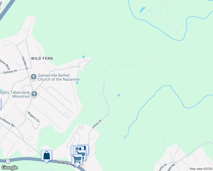 map of restaurants, bars, coffee shops, grocery stores, and more near 2678 Lenox Dr in Gainesville