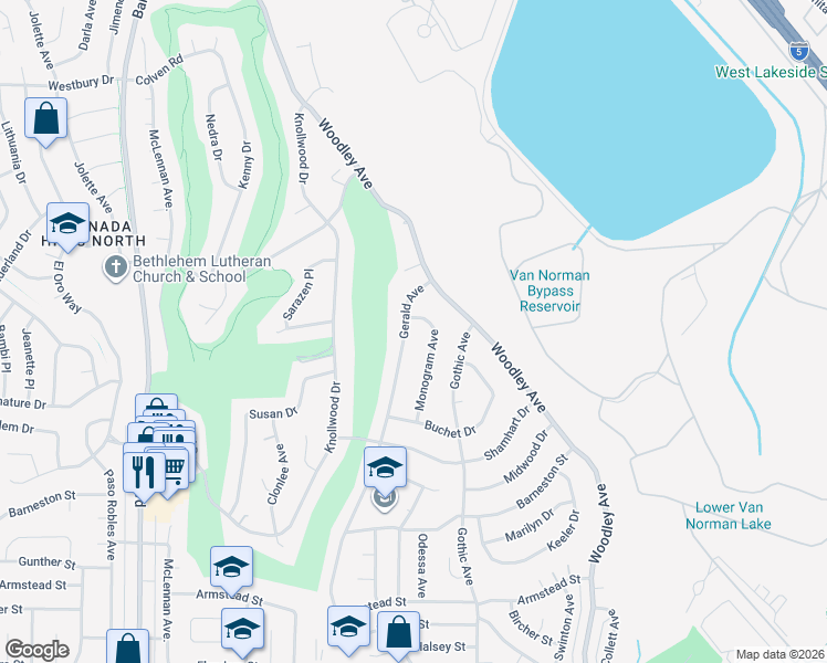 map of restaurants, bars, coffee shops, grocery stores, and more near 12142 Gerald Avenue in Los Angeles