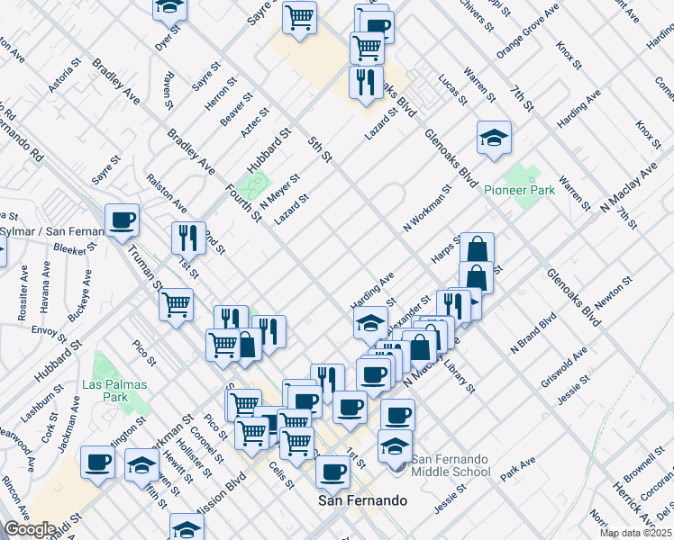 map of restaurants, bars, coffee shops, grocery stores, and more near 428 Fermoore Street in San Fernando