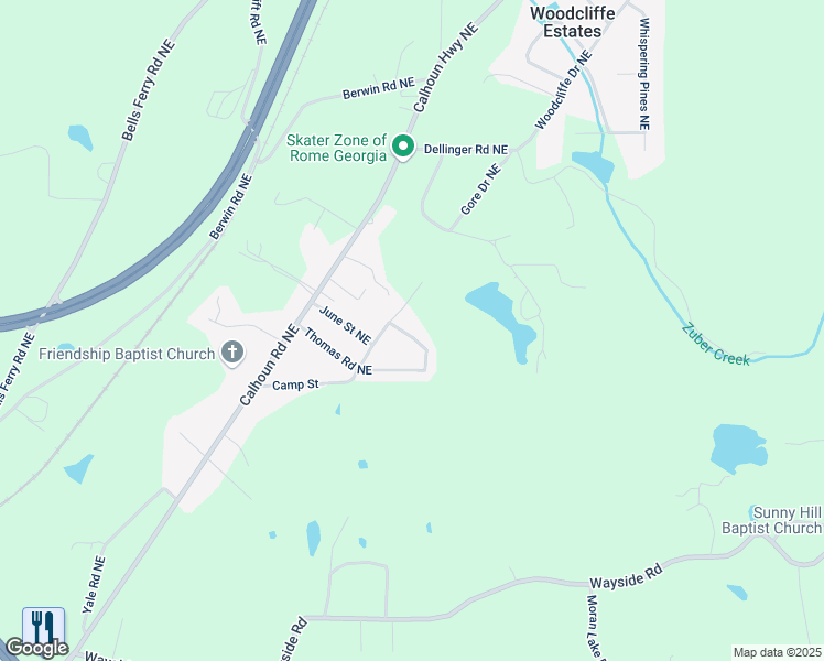 map of restaurants, bars, coffee shops, grocery stores, and more near 214 Thomas Road Northeast in Rome