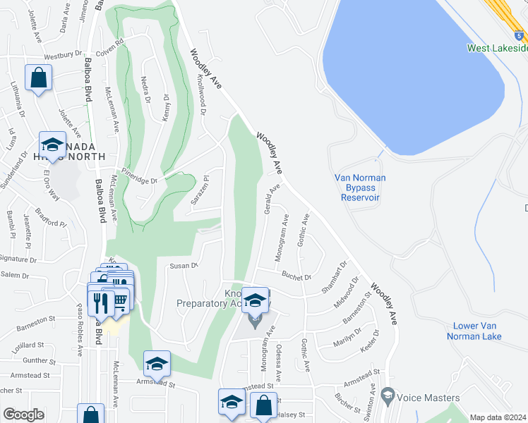 map of restaurants, bars, coffee shops, grocery stores, and more near 12209 Gerald Avenue in Los Angeles