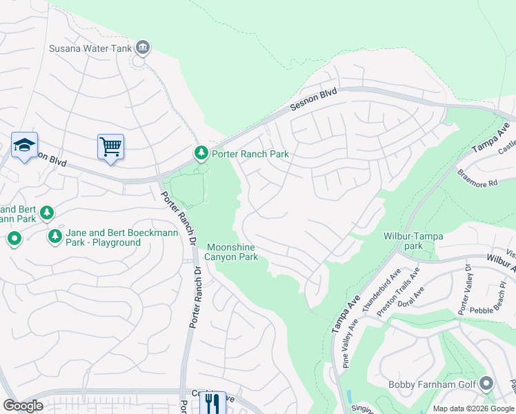 map of restaurants, bars, coffee shops, grocery stores, and more near 12029 Falcon Crest Way in Los Angeles