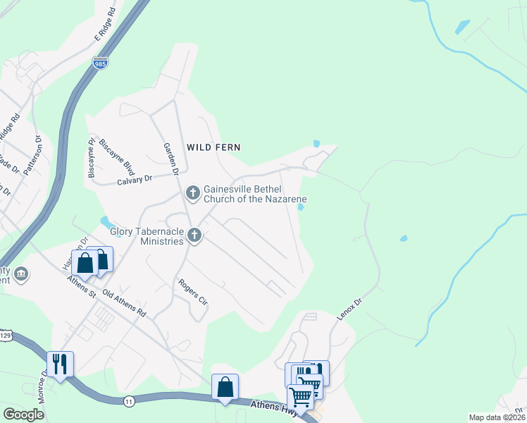 map of restaurants, bars, coffee shops, grocery stores, and more near 2230 Barnes Drive in Gainesville