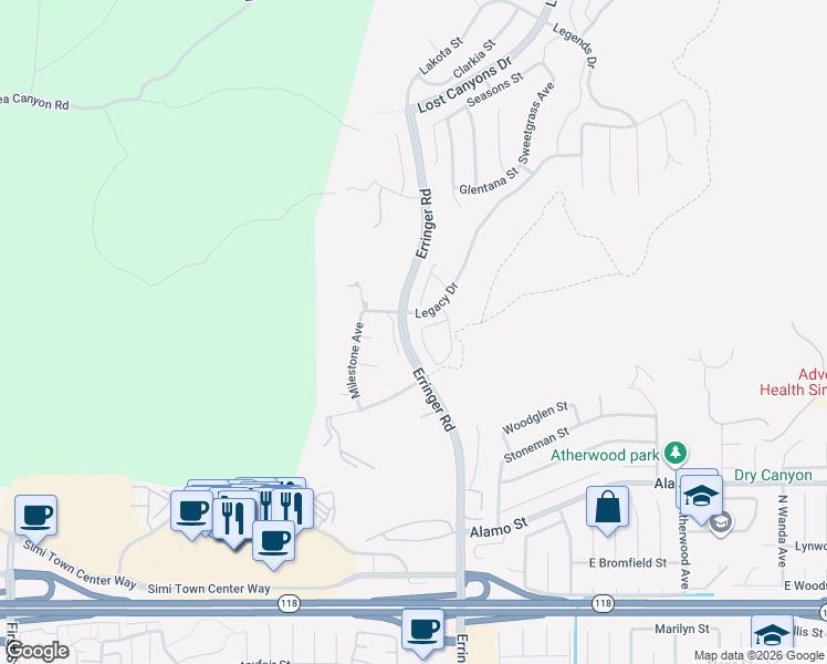 map of restaurants, bars, coffee shops, grocery stores, and more near 3085 Ciron Avenue in Simi Valley