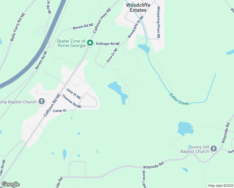 map of restaurants, bars, coffee shops, grocery stores, and more near 210 Couey Circle Northeast in Rome