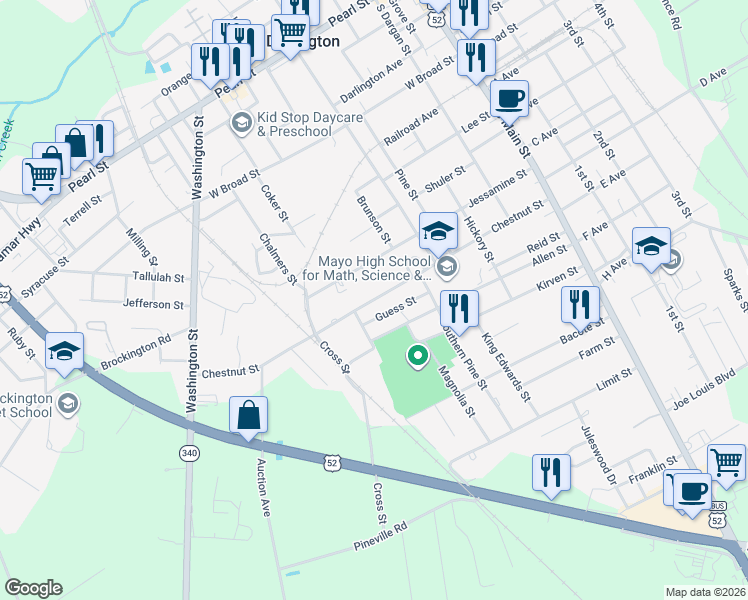 map of restaurants, bars, coffee shops, grocery stores, and more near 513 Chestnut Street in Darlington