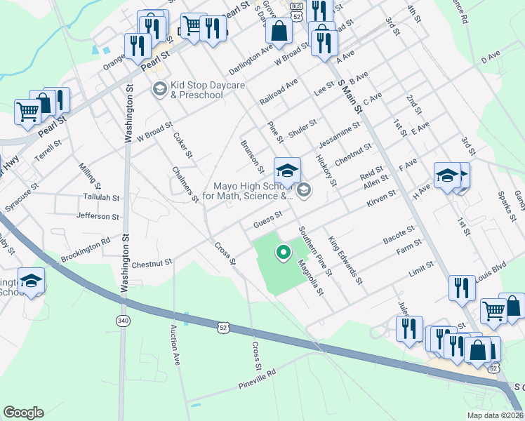 map of restaurants, bars, coffee shops, grocery stores, and more near 513 Chestnut Street in Darlington