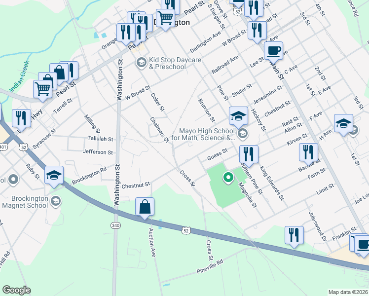 map of restaurants, bars, coffee shops, grocery stores, and more near 541 Jessamine Street in Darlington