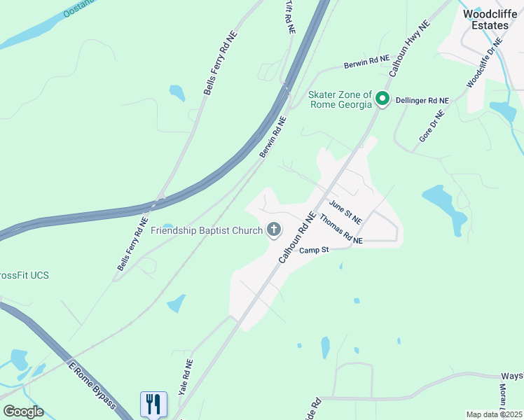 map of restaurants, bars, coffee shops, grocery stores, and more near 90 Northridge Court Northeast in Rome