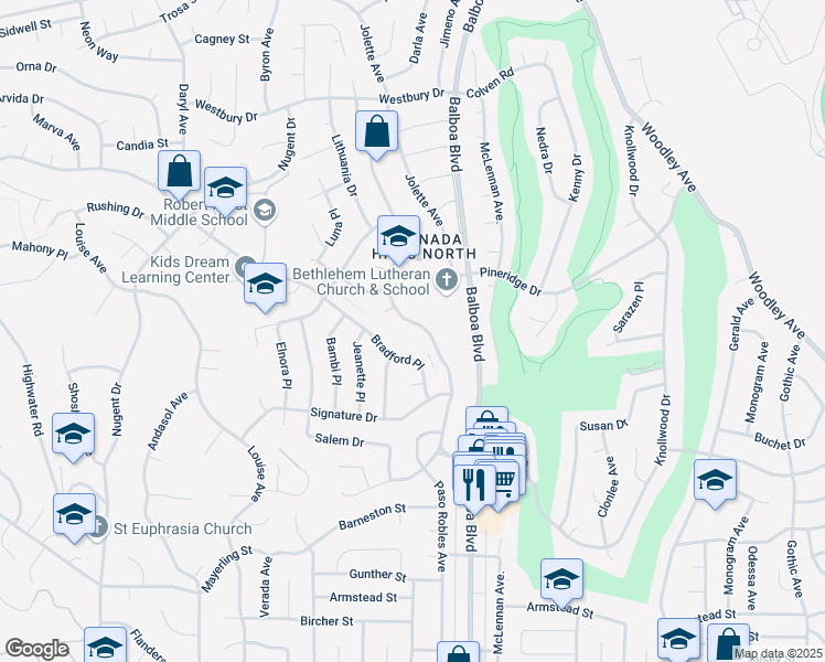 map of restaurants, bars, coffee shops, grocery stores, and more near 12137 El Oro Way in Los Angeles
