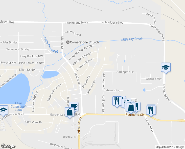 map of restaurants, bars, coffee shops, grocery stores, and more near 126 Malone Drive in Rome