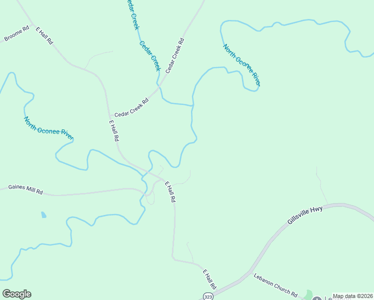 map of restaurants, bars, coffee shops, grocery stores, and more near 4305 Cedar Creek Road in Gainesville