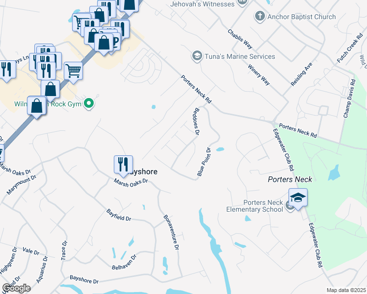 map of restaurants, bars, coffee shops, grocery stores, and more near 616 Salo Street in Wilmington