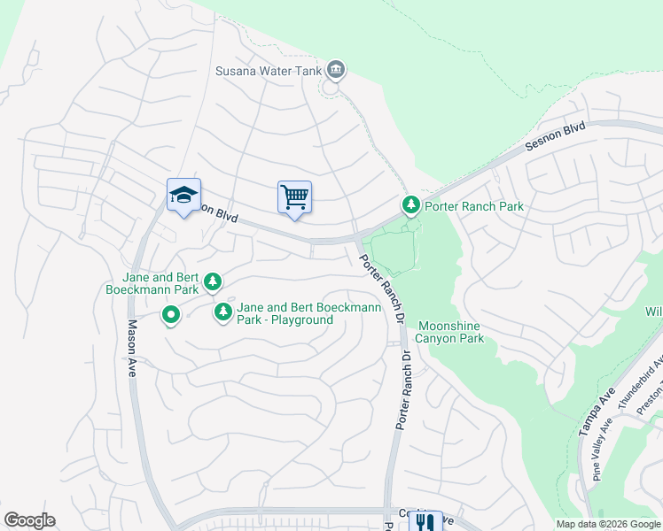 map of restaurants, bars, coffee shops, grocery stores, and more near 20222 Wynfreed Lane in Los Angeles