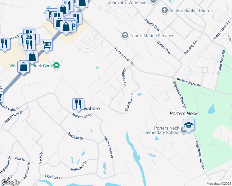 map of restaurants, bars, coffee shops, grocery stores, and more near 616 Salo Street in Wilmington