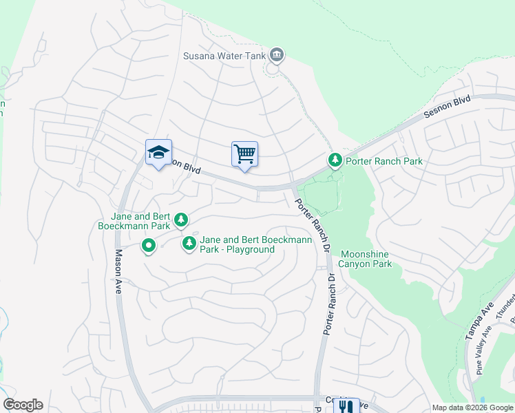 map of restaurants, bars, coffee shops, grocery stores, and more near 20246 Wynfreed Lane in Los Angeles