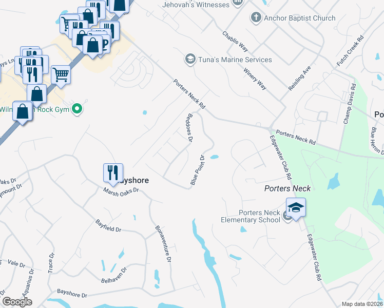 map of restaurants, bars, coffee shops, grocery stores, and more near 705 Zekes Run in Wilmington