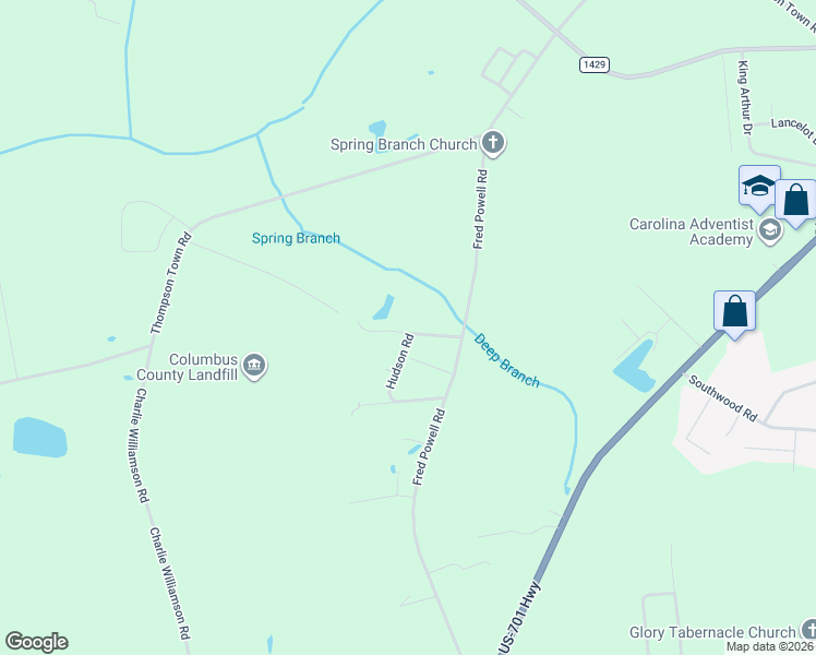 map of restaurants, bars, coffee shops, grocery stores, and more near 863 Fred Powell Rd in Whiteville