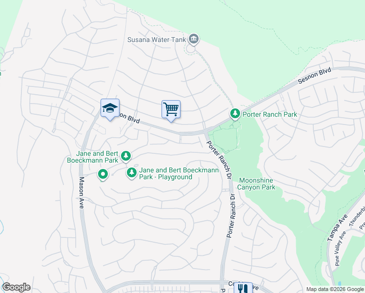 map of restaurants, bars, coffee shops, grocery stores, and more near 20246 Wynfreed Lane in Los Angeles