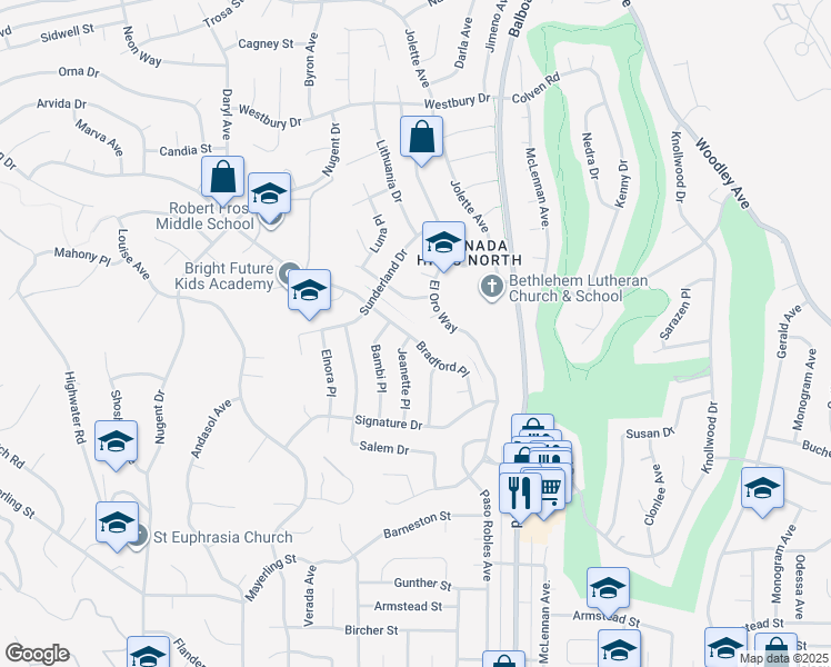 map of restaurants, bars, coffee shops, grocery stores, and more near 12138 Bradford Place in Los Angeles
