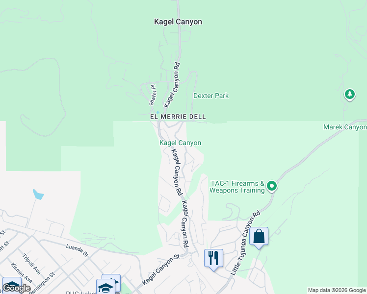 map of restaurants, bars, coffee shops, grocery stores, and more near 12243 Spring Trail in Los Angeles County