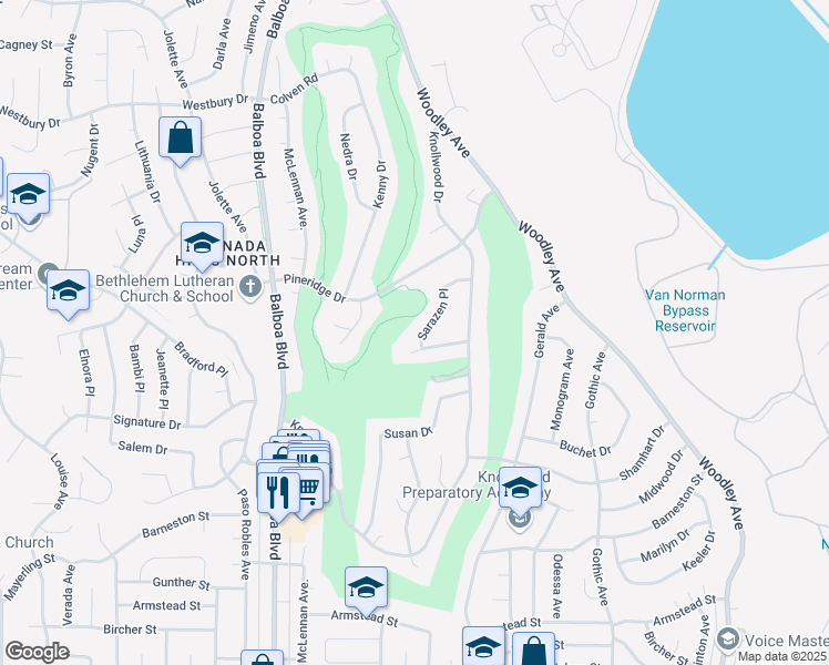 map of restaurants, bars, coffee shops, grocery stores, and more near 12215 Sarazen Place in Los Angeles