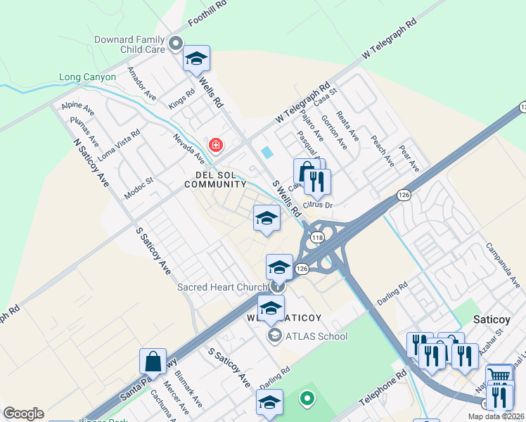 map of restaurants, bars, coffee shops, grocery stores, and more near 10903 Carlos Street in Ventura