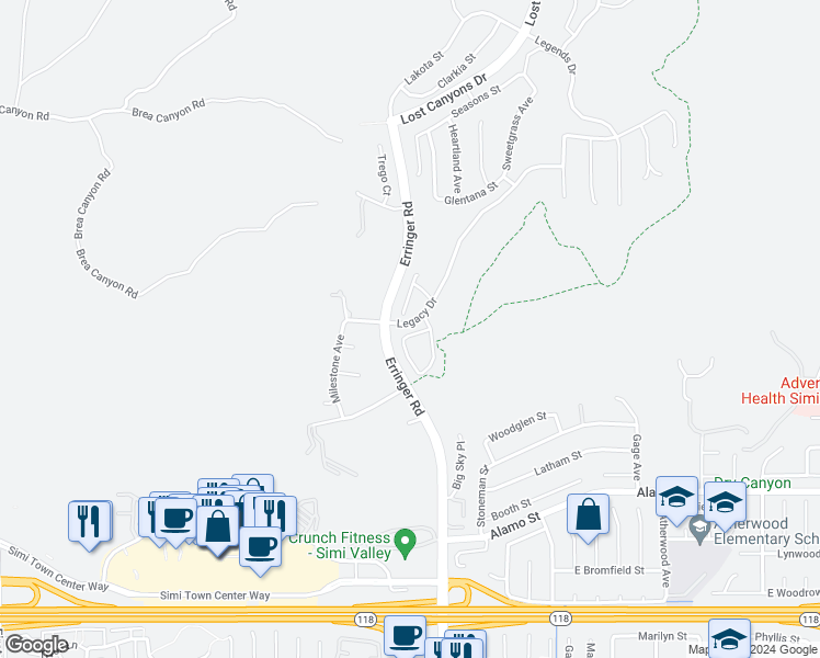 map of restaurants, bars, coffee shops, grocery stores, and more near 1835 Swan Falls Street in Simi Valley