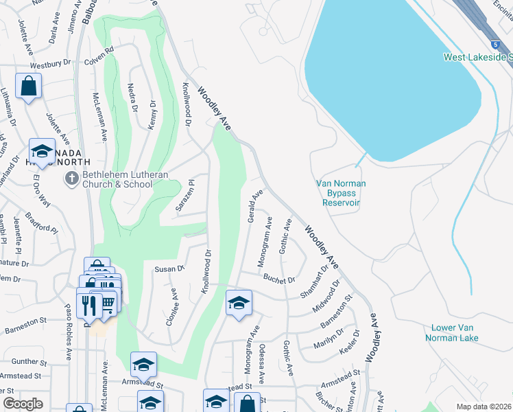 map of restaurants, bars, coffee shops, grocery stores, and more near 12204 Gerald Avenue in Los Angeles