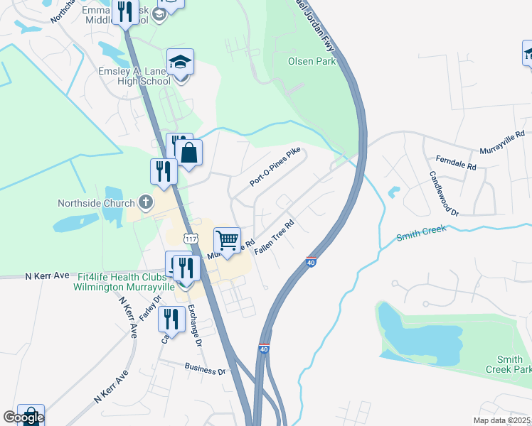map of restaurants, bars, coffee shops, grocery stores, and more near 5815 Cataba Court in Wilmington