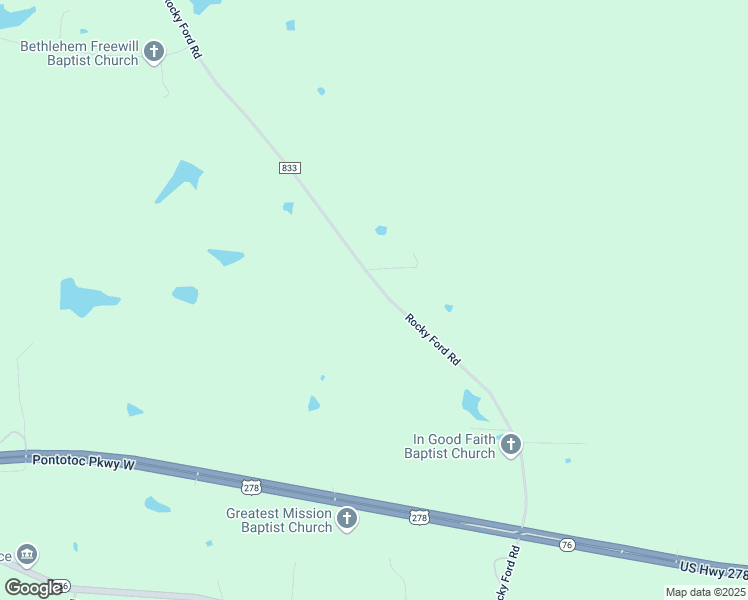 map of restaurants, bars, coffee shops, grocery stores, and more near 1245 Rocky Ford Road in Pontotoc