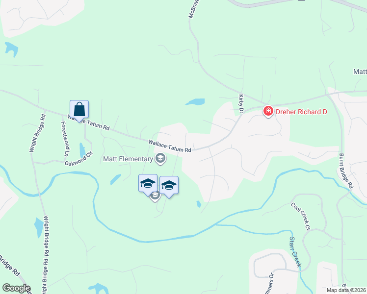 map of restaurants, bars, coffee shops, grocery stores, and more near 7410 Wallace Tatum Road in Cumming