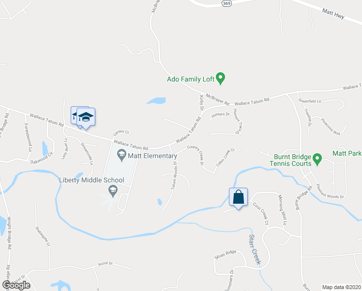 map of restaurants, bars, coffee shops, grocery stores, and more near 7445 Country Creek Drive in Cumming