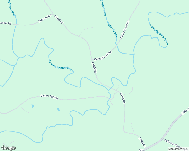 map of restaurants, bars, coffee shops, grocery stores, and more near 4542 East Hall Road in Gainesville