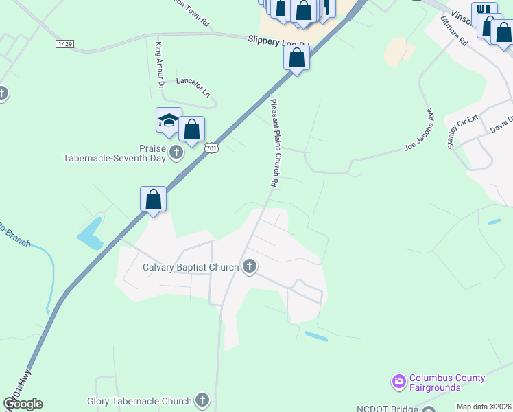 map of restaurants, bars, coffee shops, grocery stores, and more near 5275 Pleasant Plains Church Road in Whiteville