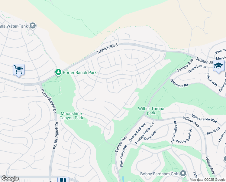 map of restaurants, bars, coffee shops, grocery stores, and more near 19705 Shadow Glen Circle in Los Angeles