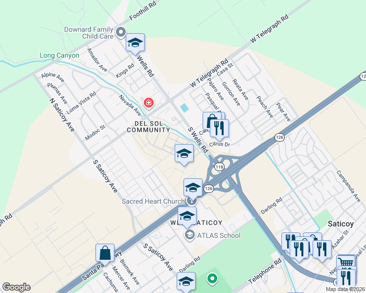 map of restaurants, bars, coffee shops, grocery stores, and more near 10903 Carlos Street in Ventura