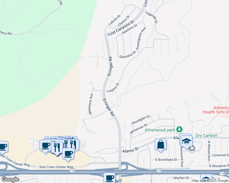 map of restaurants, bars, coffee shops, grocery stores, and more near 1865 Swan Falls Street in Simi Valley