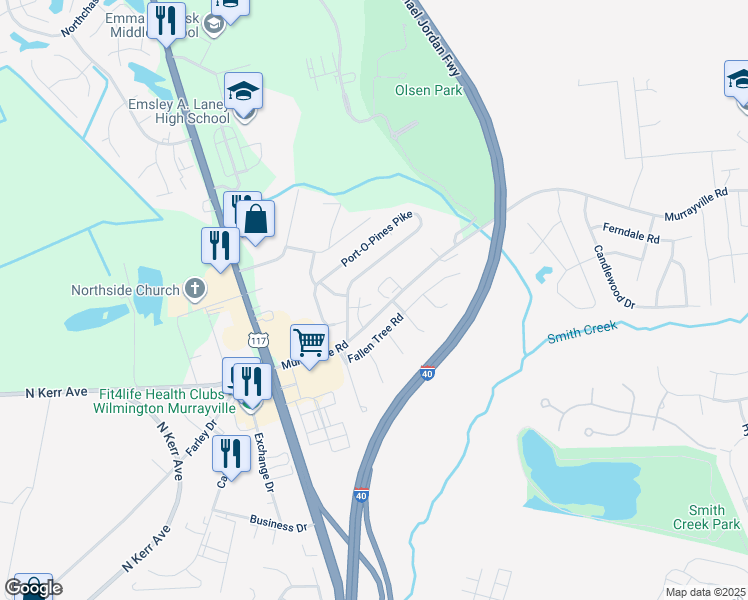 map of restaurants, bars, coffee shops, grocery stores, and more near 5823 Cataba Court in Wilmington