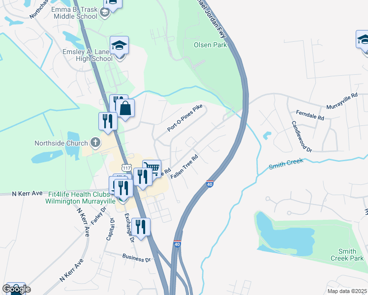map of restaurants, bars, coffee shops, grocery stores, and more near 5823 Cataba Court in Wilmington