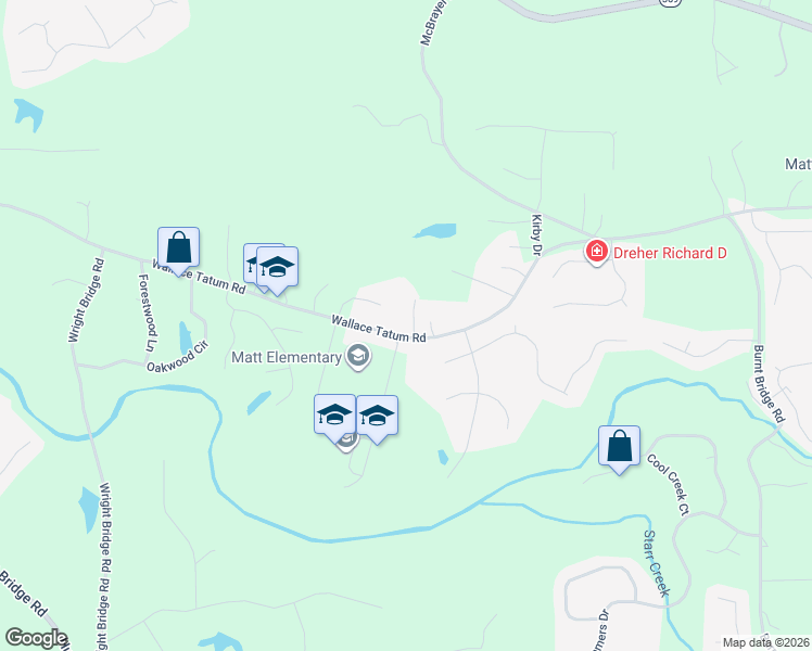 map of restaurants, bars, coffee shops, grocery stores, and more near 7410 Wallace Tatum Road in Cumming