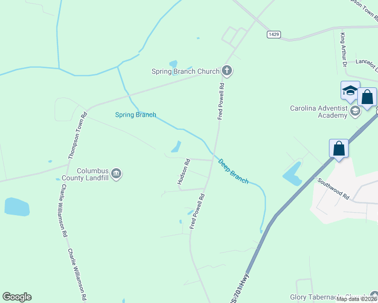 map of restaurants, bars, coffee shops, grocery stores, and more near 863 Fred Powell Rd in Whiteville