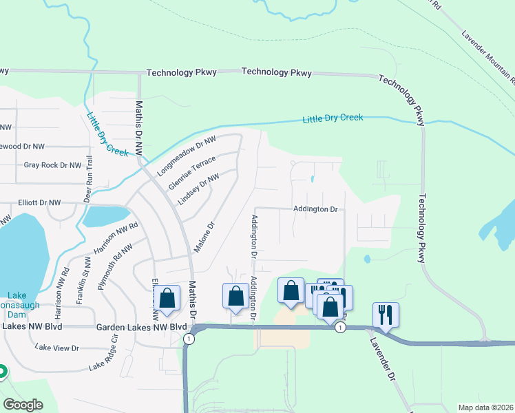 map of restaurants, bars, coffee shops, grocery stores, and more near 242 Addington Drive in Rome