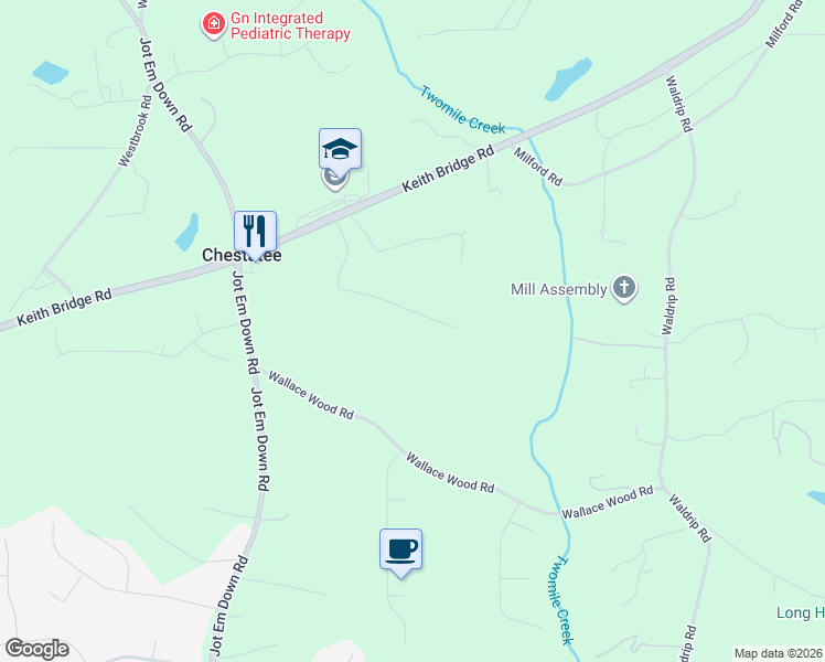 map of restaurants, bars, coffee shops, grocery stores, and more near 7140 Damascus Road in Gainesville