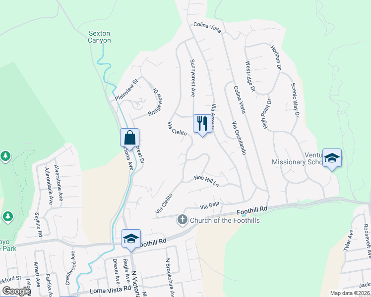 map of restaurants, bars, coffee shops, grocery stores, and more near 759 Via Cielito in Ventura
